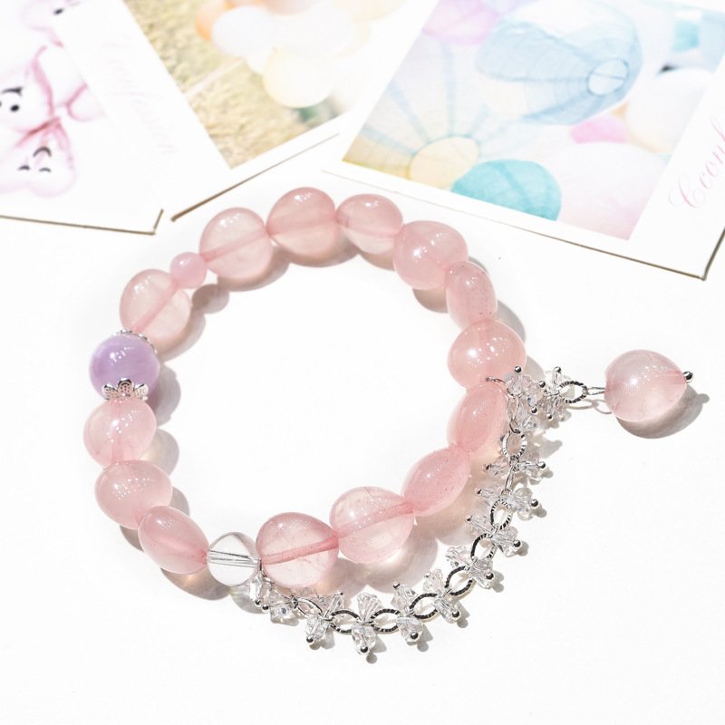 Natural Rose Quartz Heart Bracelet