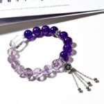 Natural Purple Amethyst Bracelet with White Crystal and Purple Assay