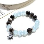 Aquamarine and Silver Obsidian Bracelet