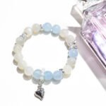 Natural White Moonstone and Aquamarine Heart Bracelet – Unique and Elegant
