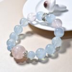 Natural Aquamarine Crystal Bracelet with Snowflake Ghost Beads – Elegant and Sweet