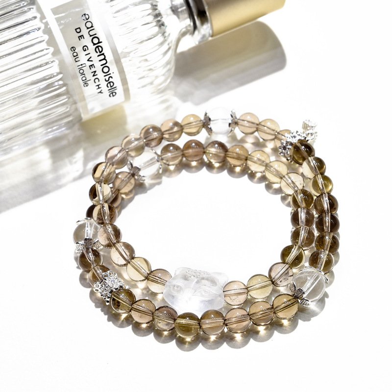 Copper Shunfa Multi-Wrap Natural Tea Crystal Bracelet with White Crystal Fox – Fresh Korean Style