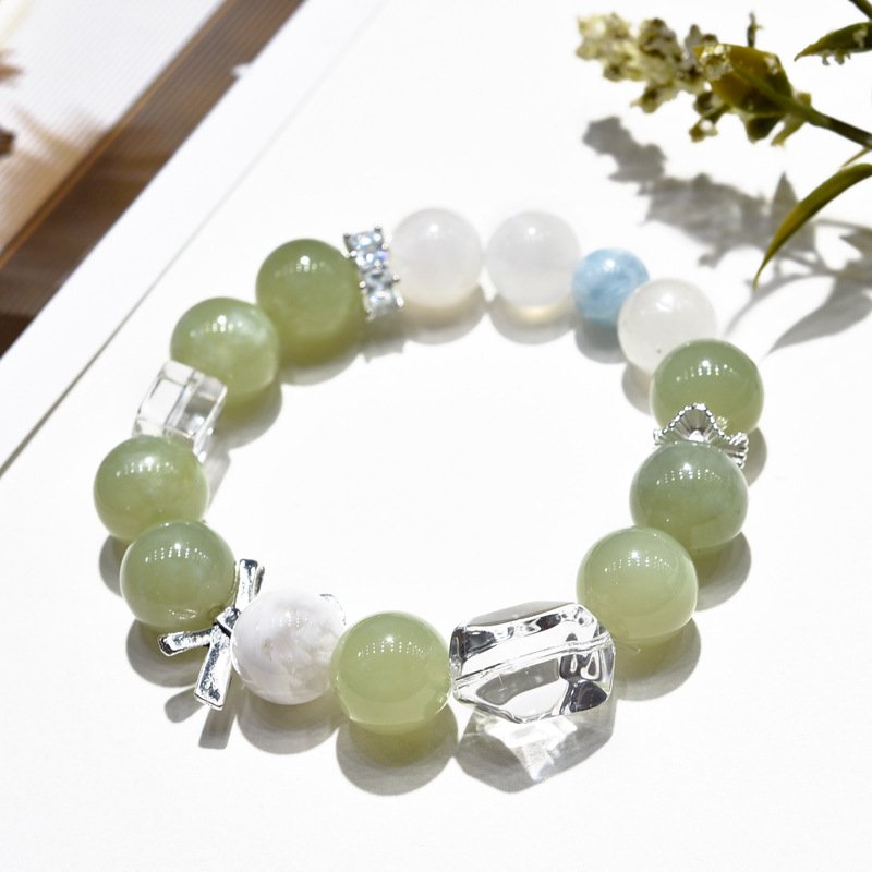 Natural Xiuyu Jade “Green Tea Latte” Bracelet