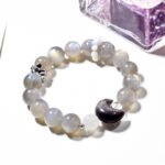 Gray Moonstone Bracelet with Silver Obsidian Crescent Design