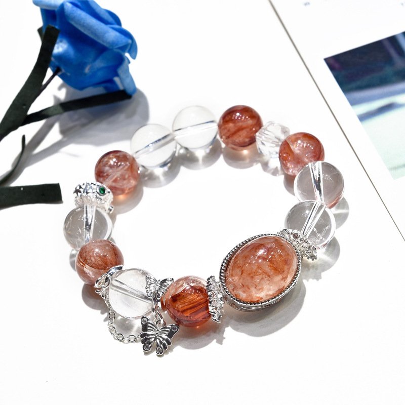 Red Gel Flower Crystal with Egg Surface Design Bracelet