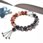 Red Flower Agate and Black Tourmaline Bracelet