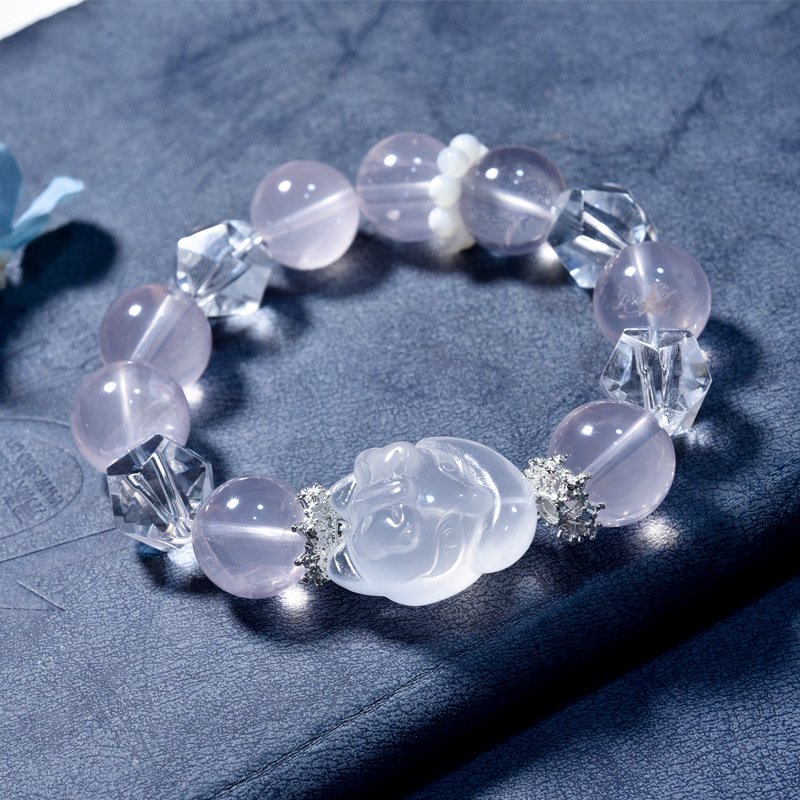 Natural Pink Quartz Fox Beaded Bracelet