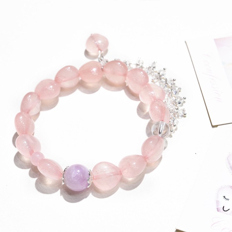Natural Rose Quartz Heart Bracelet