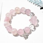 Natural Pink Quartz Heart Butterfly Bracelet with Love