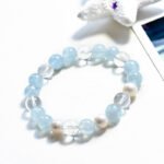 Aquamarine Bead Bracelet – Natural White Quartz and Pearl, Simple and Fresh Design