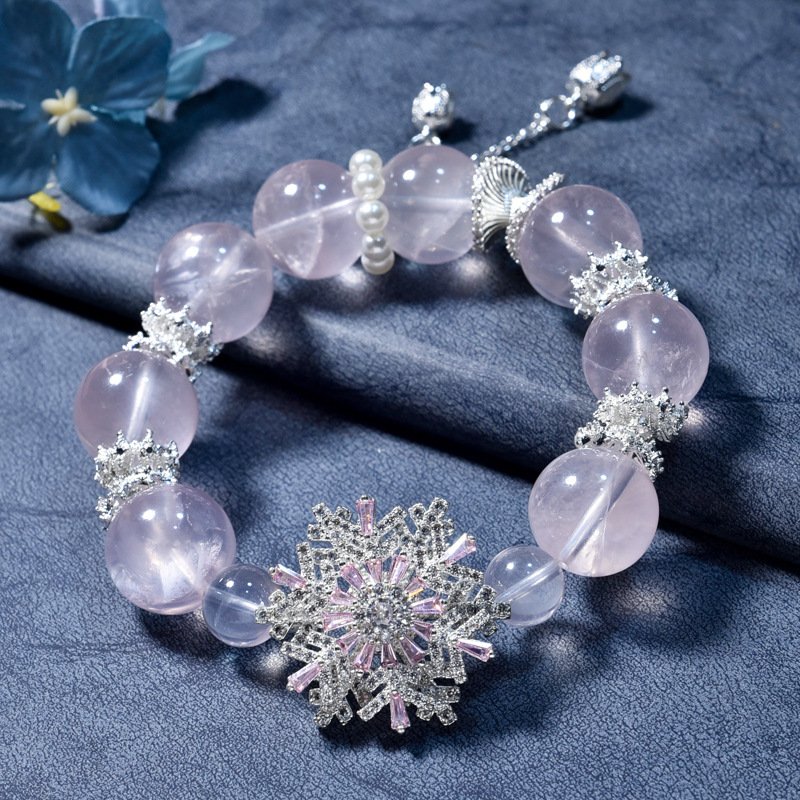 Natural Rose Quartz Bracelet – Fashion Snowflake Design for Attracting Love