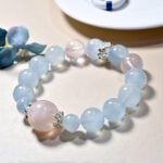 Natural Aquamarine Crystal Bracelet with Snowflake Ghost Beads – Elegant and Sweet