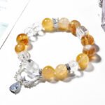Natural Yellow Asai Bracelet: Angel Wings & Yellow Resin Flower with White Crystal