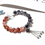 Red Flower Agate and Black Tourmaline Bracelet