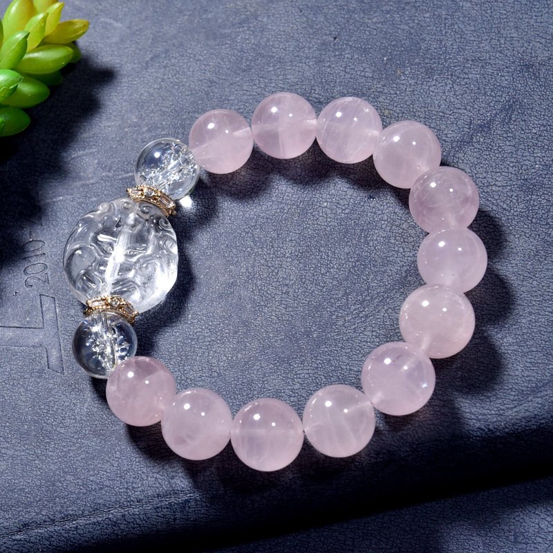 Natural Pink Quartz and White Quartz Fox Bracelet