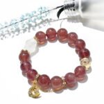 Natural Strawberry Quartz Bracelet with Star and Moon Accents