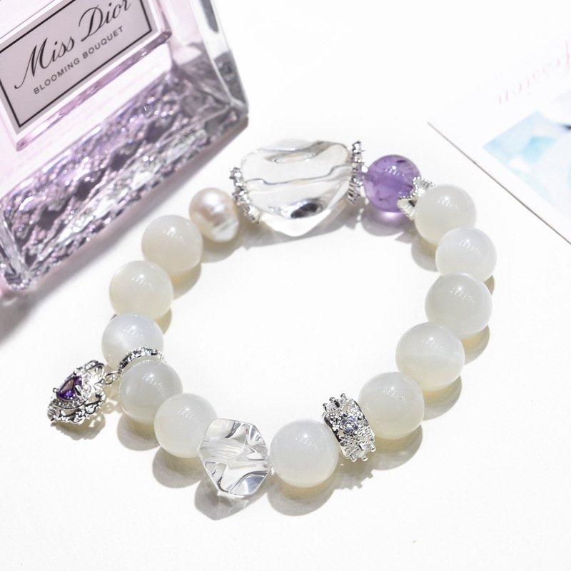 Natural White Moonstone & Quartz Bracelet