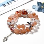 Sunstone Bracelet with Orange Moonstone and Flower Charm
