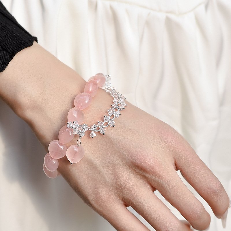Natural Rose Quartz Heart Bracelet