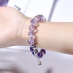 Natural Purple Amethyst Bracelet with White Crystal and Purple Assay