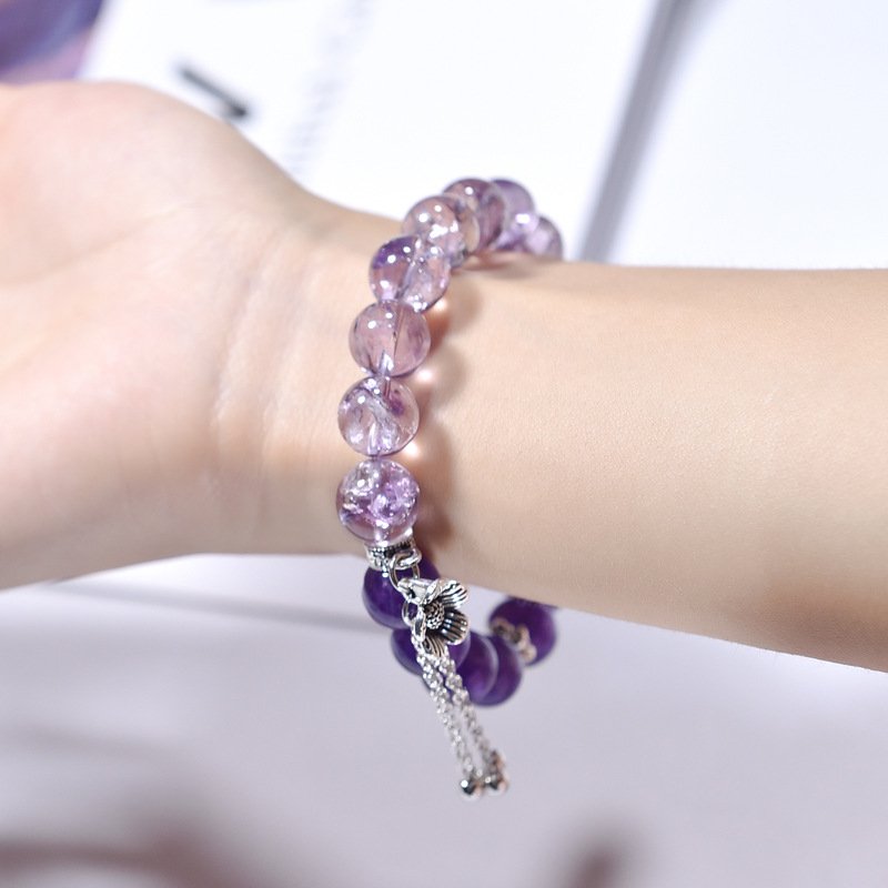 Natural Purple Amethyst Bracelet with White Crystal and Purple Assay
