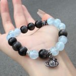 Aquamarine and Silver Obsidian Bracelet
