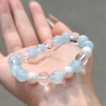 Aquamarine Bead Bracelet – Natural White Quartz and Pearl, Simple and Fresh Design