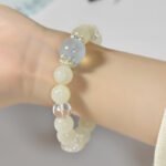 Natural White Moonstone and Aquamarine Butterfly Bracelet – Elegant and Unique