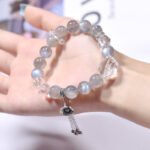 Gray Moonstone & White Crystal Bracelet with Tassels