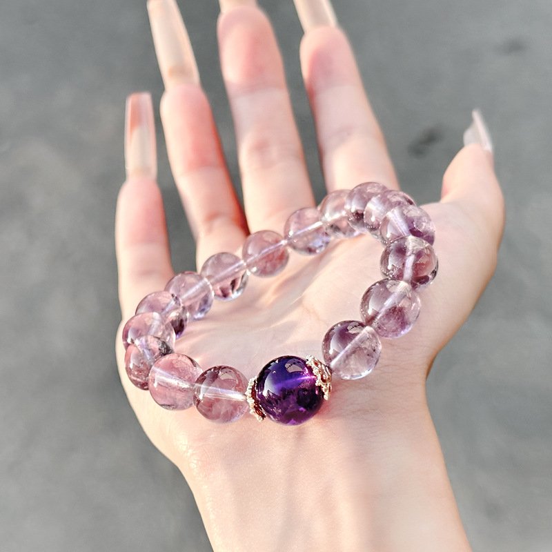 Natural Amethyst & Purple Rabbit Hair Crystal Bracelet – Simple & Elegant Korean Style