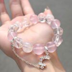 Snowflake Phantom Crystal Bracelet – Natural Rose Quartz with Butterfly Accent