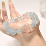 Natural Aquamarine Crystal Bracelet with Snowflake Ghost Beads – Elegant and Sweet