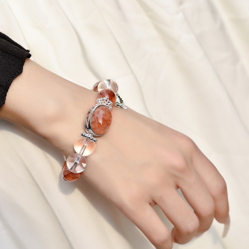 Red Gel Flower Crystal with Egg Surface Design Bracelet