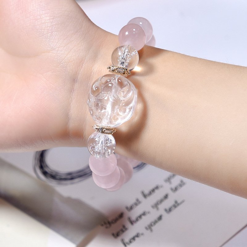 Natural Pink Quartz and White Quartz Fox Bracelet