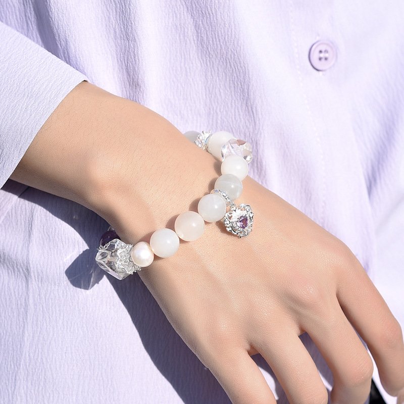 Natural White Moonstone & Quartz Bracelet