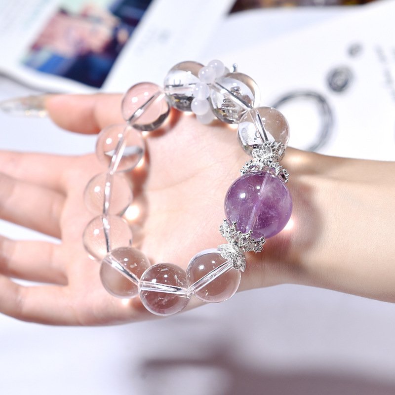Natural White Quartz & Amethyst Bracelet