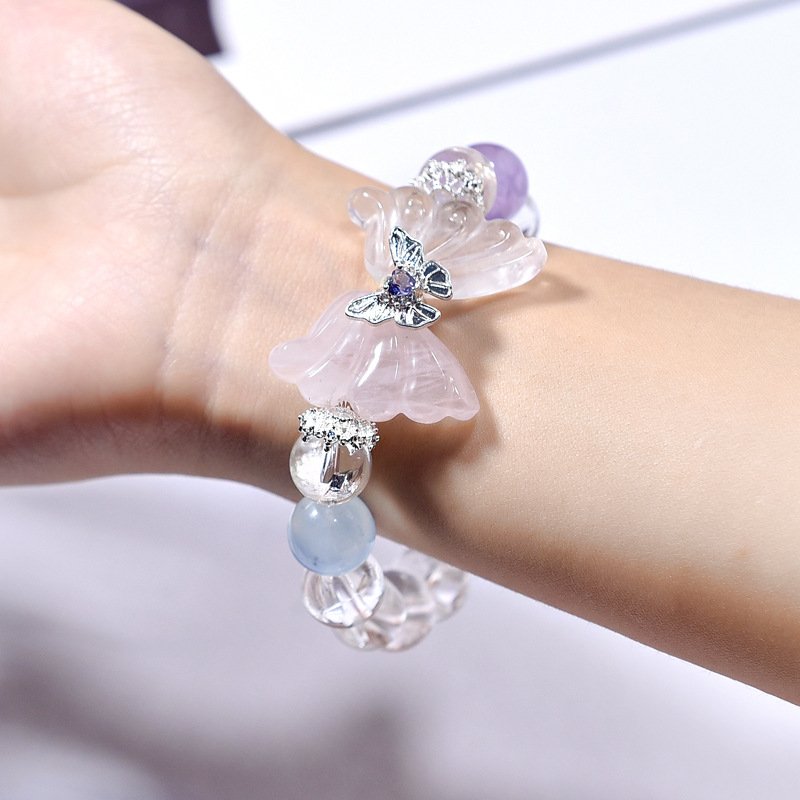 Natural White Ace Quartz and Rose Quartz Butterfly Wing Bracelet