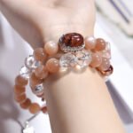 Sunstone Bracelet with Orange Moonstone and Flower Charm