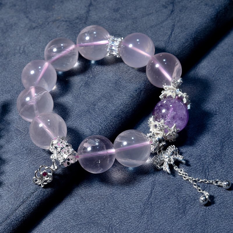 Natural Rose Quartz Bracelet with Bow Accents