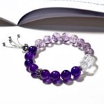 Natural Purple Amethyst Bracelet with White Crystal and Purple Assay