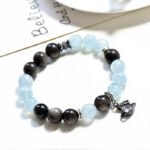 Aquamarine and Silver Obsidian Bracelet