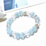 Aquamarine Bead Bracelet – Natural White Quartz and Pearl, Simple and Fresh Design