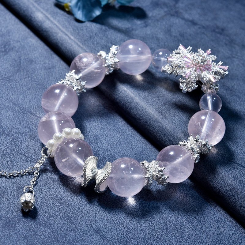 Natural Rose Quartz Bracelet – Fashion Snowflake Design for Attracting Love