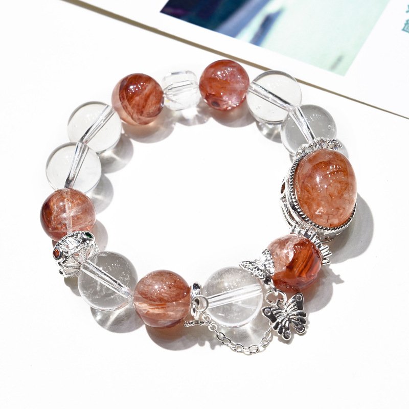 Red Gel Flower Crystal with Egg Surface Design Bracelet