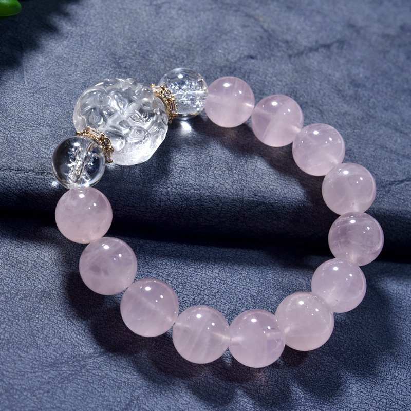 Natural Pink Quartz and White Quartz Fox Bracelet