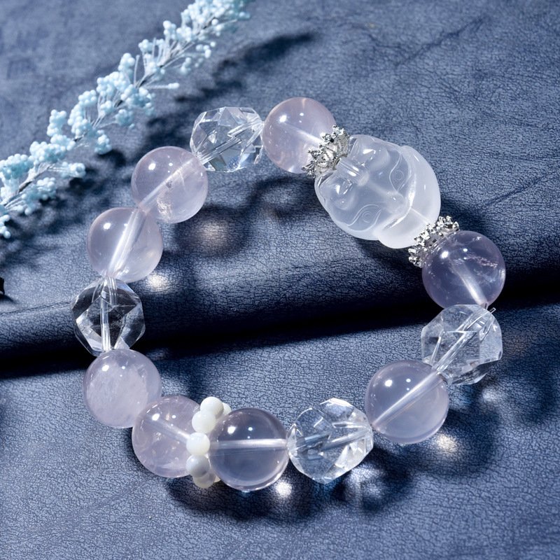 Natural Pink Quartz Fox Beaded Bracelet