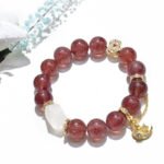 Natural Strawberry Quartz Bracelet with Star and Moon Accents