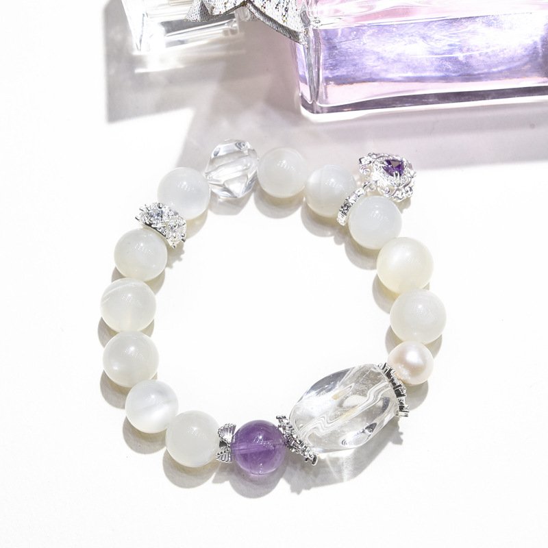 Natural White Moonstone & Quartz Bracelet