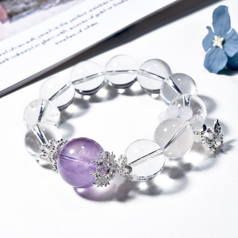 Natural White Quartz & Amethyst Bracelet