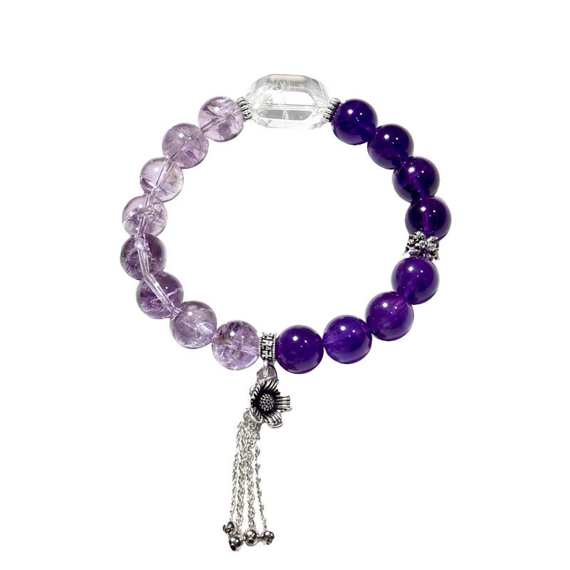 Natural Purple Amethyst Bracelet with White Crystal and Purple Assay